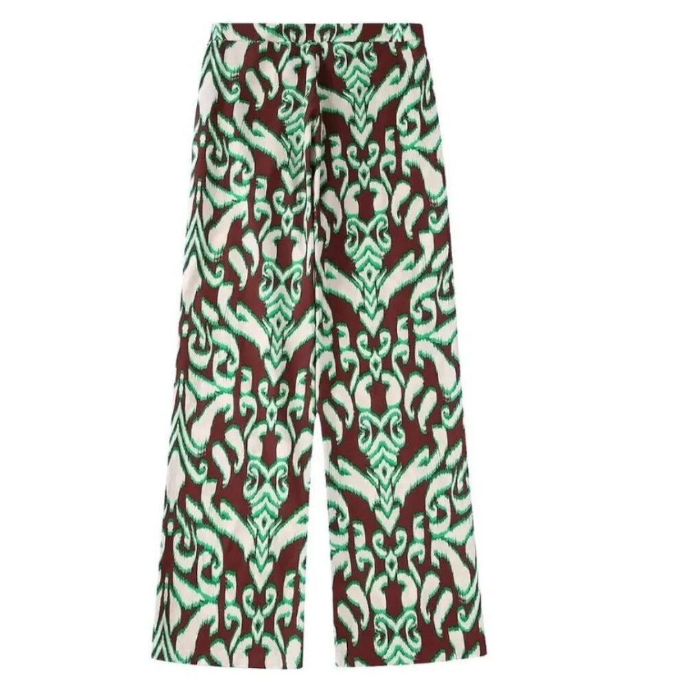 Zara green brown printed pants